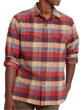 L.L. Bean Chamois Flannel Shirt Jacket Plaid Red Orange Long Sleeve Men's XL